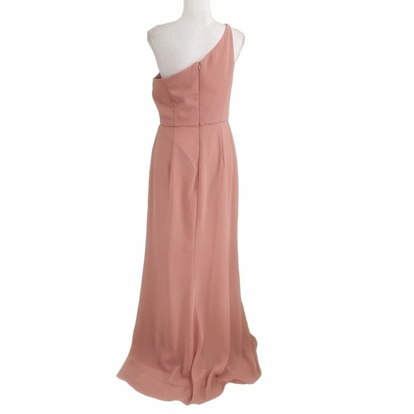 AFTER SIX DUSTY PINK ONE SHOULDER SIDE SLIT CHIFFON EVENING GOWN DRESS - 6 - Picture 4 of 9